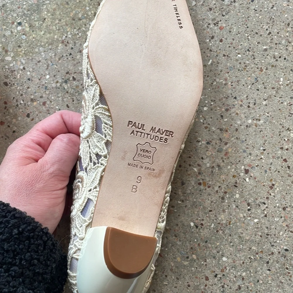 Paul Mayer Cream Lace Pointed Toe Heels